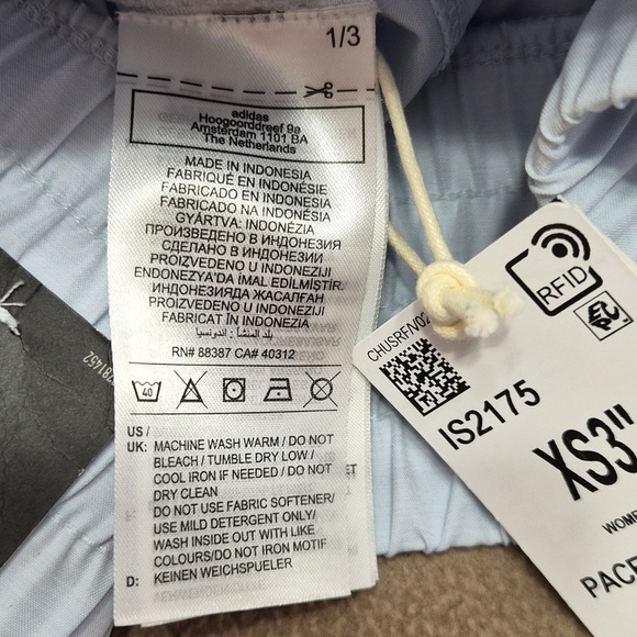 Adidas High-Waist Woven 3-Stripes Pacer Shorts Halo Blue Size XS - Picture 5 of 7